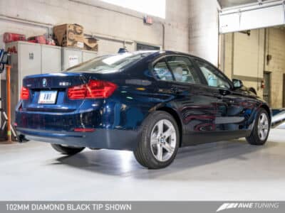 Alternative view of AWE Tuning 13-18 BMW 320i (F30) Touring Edition Exhaust w/ Perfomance Mid Pipe - Diamond Black Tips