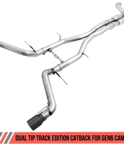 Alternative view of AWE Tuning 16-19 Chevy Camaro SS Non-Resonated Cat-Back Exhaust - Track Edition (Diamond Black Tips)