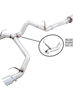 AWE Tuning 2021+ Ford Bronco 0FG Dual Rear Exit Exhaust w/Chrome Silver Tips & Bash Guard