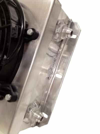 Alternative view of CSF Dual Fluid Bar & Plate HD Oil Cooler w/9in SPAL Fan (1/3 & 2/3 Partition) - 13.8in L x 10in H