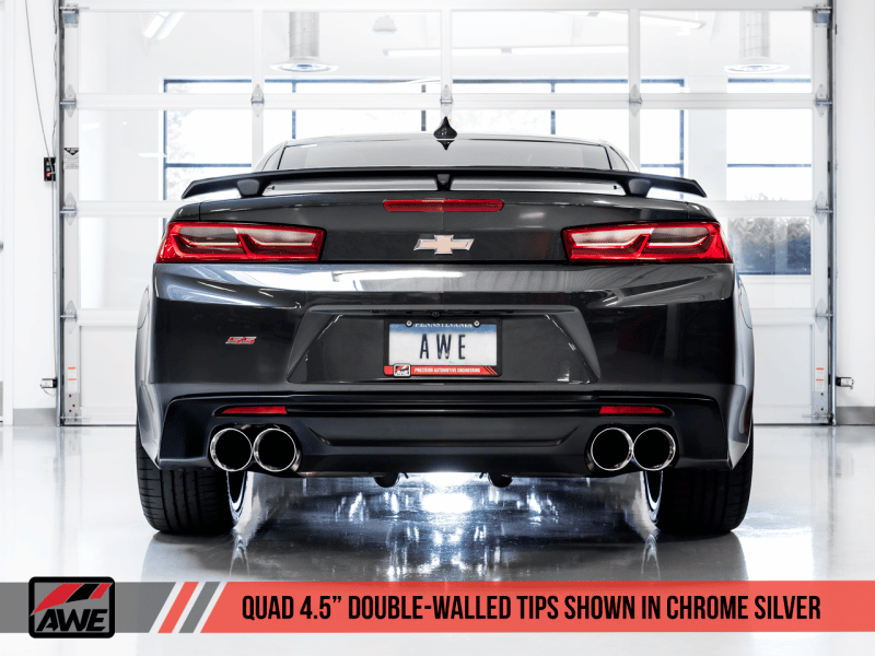 AWE Tuning 16-19 Chevrolet Camaro SS Axle-back Exhaust - Track Edition (Quad Chrome Silver Tips) - Image 4
