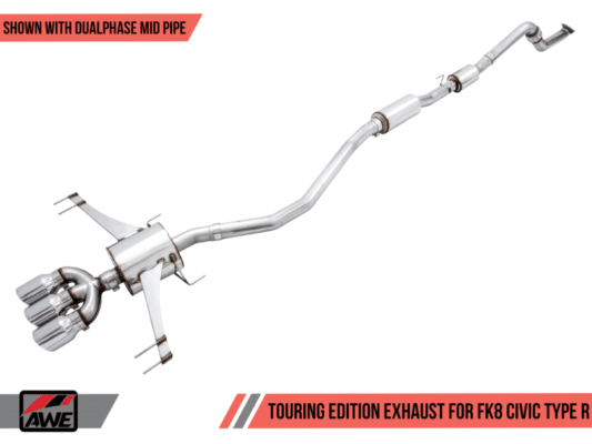Alternative view of AWE Tuning 2017+ Honda Civic Type R Touring Edition Exhaust w/Front & Mid Pipes - Chrome Silver Tips