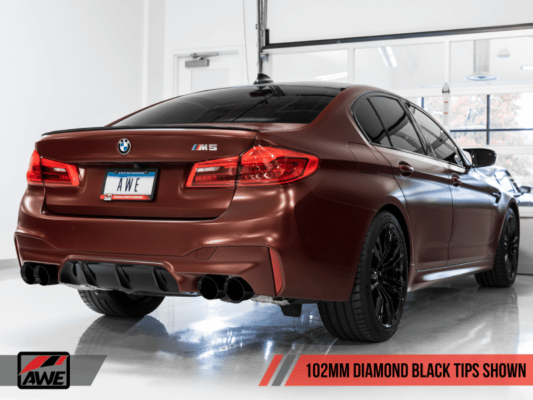 Alternative view of AWE Tuning 18-19 BMW M5 (F90) 4.4T AWD SwitchPath Axle-back Exhaust - Diamond Black Tips