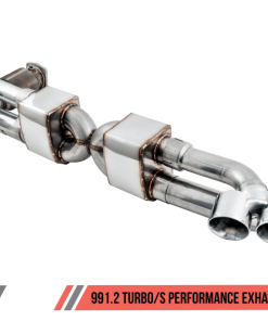 AWE Tuning Porsche 991.2 Turbo Performance Exhaust and High-Flow Cat Sections - Silver Quad Tips