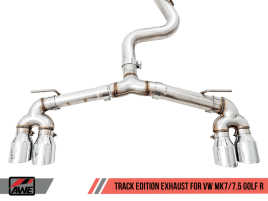 Alternative view of AWE Tuning Mk7 Golf R Track Edition Exhaust w/Chrome Silver Tips 102mm