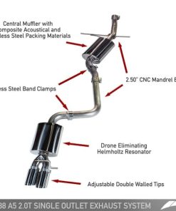 AWE Tuning Audi B8 A5 2.0T Touring Edition Single Outlet Exhaust - Polished Silver Tips