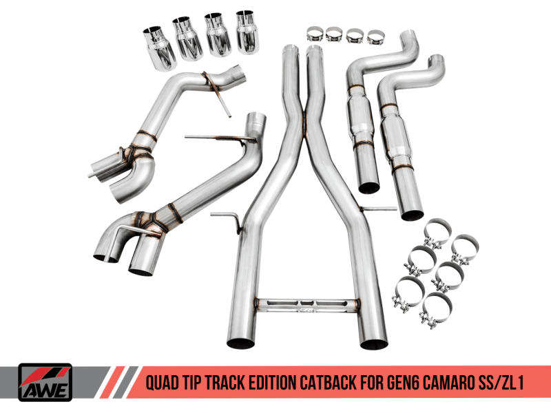 AWE Tuning 16-19 Chevy Camaro SS Non-Res Cat-Back Exhaust - Track Edition (Quad Chrome Silver Tips) - Image 4