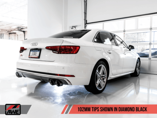 Alternative view of AWE Tuning Audi B9 S4 Track Edition Exhaust - Non-Resonated (Black 102mm Tips)