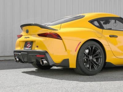 Alternative view of aFe POWER Takeda 2021 Toyota Supra 2.0L (t) 2.5in-3in 304 SS CB Exhaust w/ Polished Tips