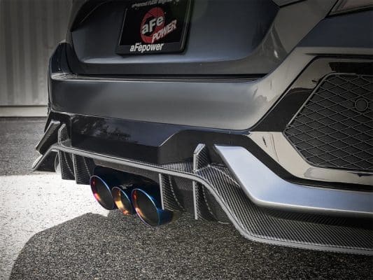 Alternative view of aFe Takeda 3in 304 SS Cat-Back Exhaust w/ Blue Flame Tips 2017+ Honda Civic Type R I4 2.0L (t)
