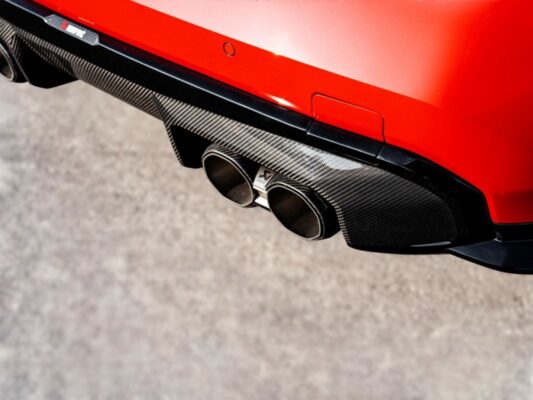 Alternative view of Akrapovic 21-22 BMW M3 (G80) / M4 (G82, G83) Rear Carbon Fiber Diffuser - High Gloss Black