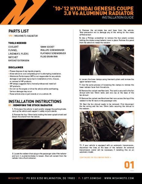 Alternative view of Mishimoto 10-12 Hyundai Genesis Coupe 3.8L V6 Performance Aluminum Radiator