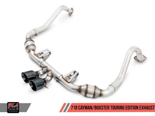 Alternative view of AWE Tuning Porsche 718 Boxster / Cayman Touring Edition Exhaust - Chrome Silver Tips