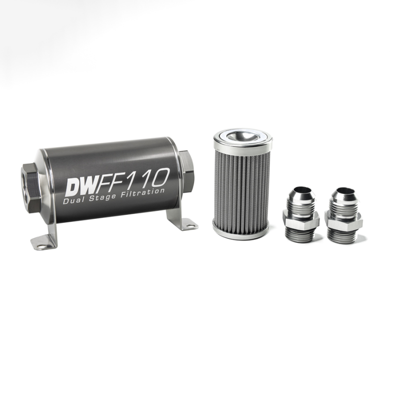 DeatschWerks Stainless Steel 10AN 100 Micron Universal Inline Fuel Filter Housing Kit (110mm) - Image 2