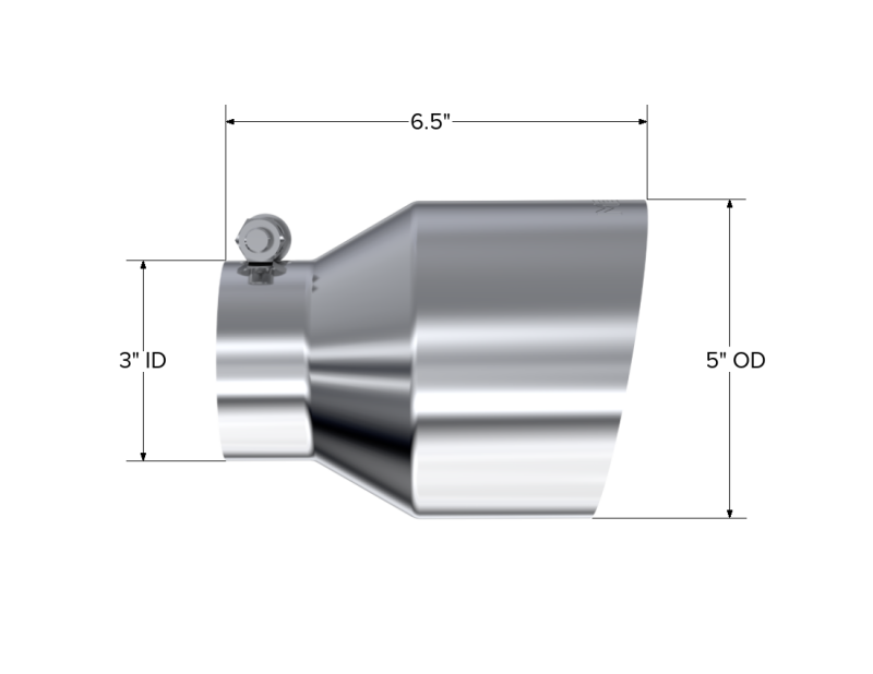 MBRP Universal T304 Stainless Steel Tip, 3in ID / 5in OD Out / 6.5in Length / Angle Cut Single Wall - Image 2