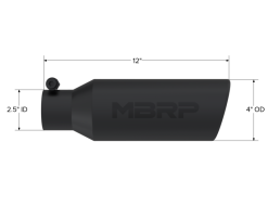 MBRP Universal Tip 4in O.D. Angled Rolled End 2.5in inlet 12in length Black - Image 3