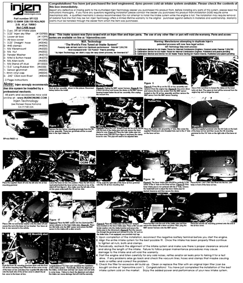 Injen 12-16 BMW 328i F30 N20/N26 2.0L (t) 4cyl Wrinkle Black Short Ram Intake w/ MR Tech & Air Box - Image 4