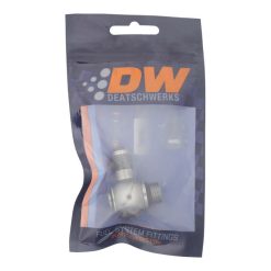 Alternative view of DeatschWerks 6AN ORB Male to 6AN Male Flare Low Profile 90-Degree Swivel - Anodized DW Titanium