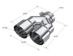 MBRP 3in ID / Dual 4in OD Out Staggered L 9.87in / R 9.37in Single Wall T304 SS Univ Exhaust Tip - Image 4