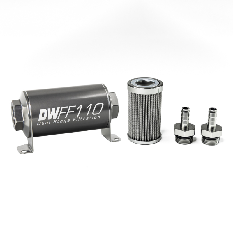 DeatschWerks Stainless Steel 3/8in 100 Micron Universal Inline Fuel Filter Housing Kit (110mm) - Image 2