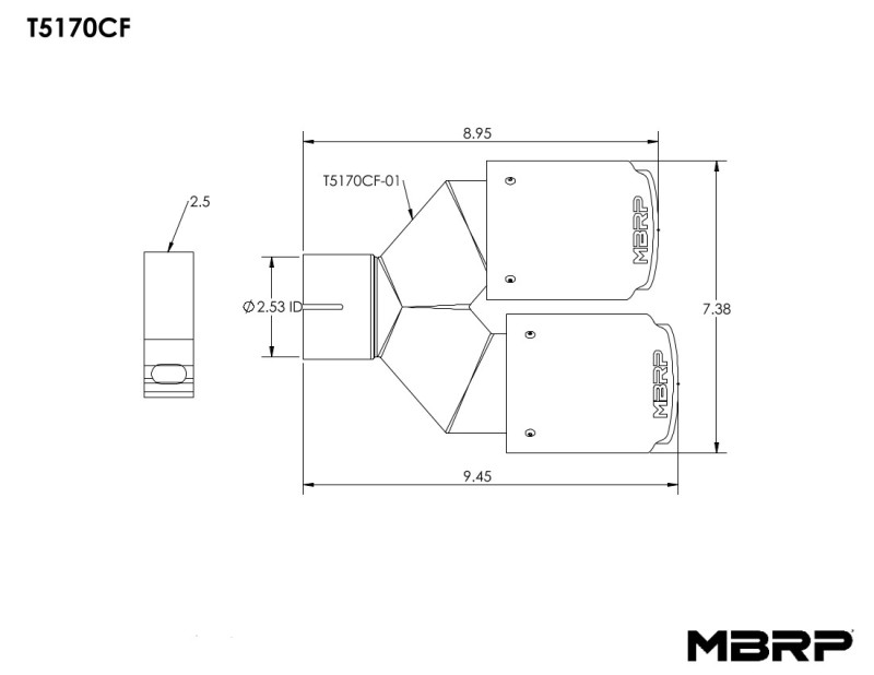 MBRP Universal Carbon Fiber Dual Tip 3.5in OD/2.5in Inlet - Image 3