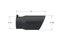 MBRP Universal Tip 6in O.D. Angled Rolled End 5 inlet 12 length - Black Finish - Image 3
