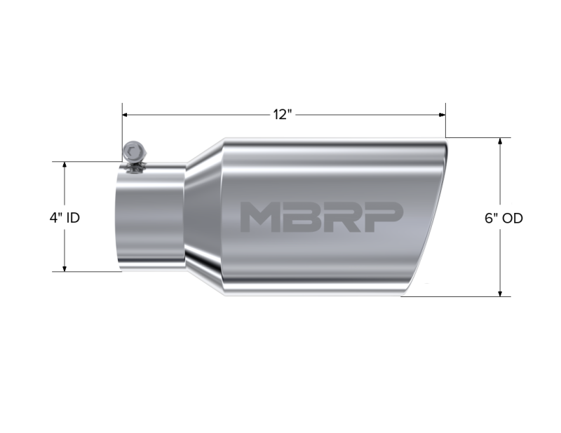 MBRP Universal Tip 6 O.D. Angled Rolled End 4 inlet 12 length - Image 4