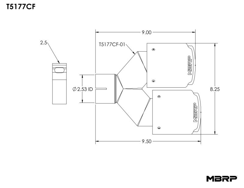 MBRP Universal Carbon Fiber Dual Tip 4in OD/2.5in Inlet - Image 4