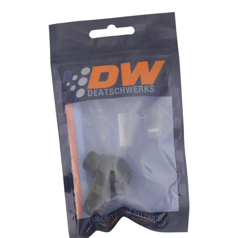 DeatschWerks 6AN ORB Male to 6AN Male Flare Low Profile 90-Degree Swivel - Anodized Matte Black - Image 2