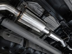 Alternative view of AWE 0FG Exhaust for 3rd Gen Toyota Tundra - Dual Diamond Black Tips