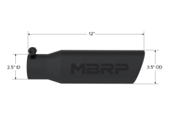MBRP Universal Tip 3in O.D. Angled Rolled End 2 inlet 12 length - Black Finish - Image 4