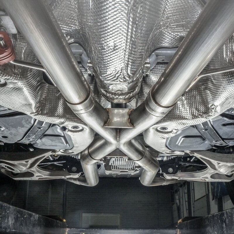 Stainless Works 2018 Jeep TrackHawk 6.2L 3in Catback System X-Pipe Turbo S-Tube Muffler Stock Exit - Image 5