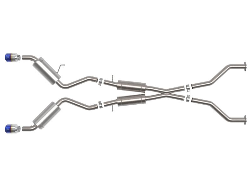 aFe Takeda 09-20 Nissan 370z 2-1/2 IN 304 Stainless Steel Cat-Back Exhaust System w/ Blue Flame Tip - Image 2