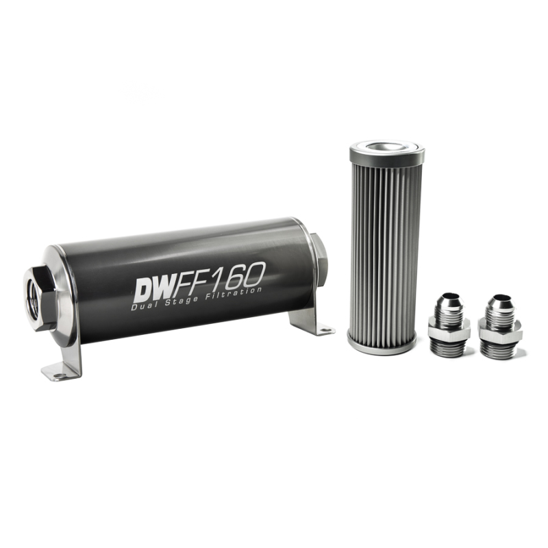 DeatschWerks Stainless Steel 8AN 10 Micron Universal Inline Fuel Filter Housing Kit (160mm) - Image 2