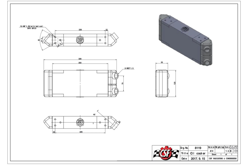 CSF Universal Dual-Pass Oil Cooler - M22 x 1.5 - 13in L x 4.75in H x 2.16in W - Image 7