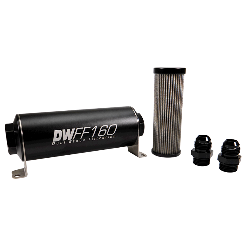 DeatschWerks Stainless Steel 10AN 10 Micron Universal Inline Fuel Filter Housing Kit (160mm)