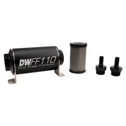 DeatschWerks Stainless Steel 3/8in 40 Micron Universal Inline Fuel Filter Housing Kit (110mm)