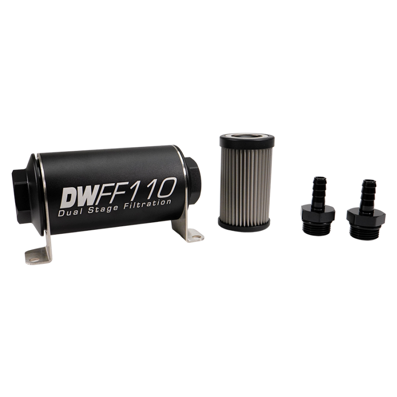 DeatschWerks Stainless Steel 3/8in 100 Micron Universal Inline Fuel Filter Housing Kit (110mm)