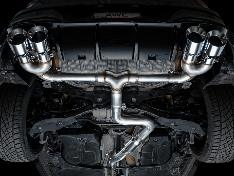 AWE MK8 Volkswagen Golf R 3in Track Edition Quad Exhaust - Chrome Silver Tips - Image 14