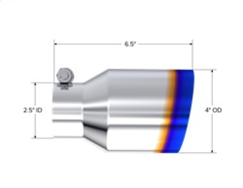 MBRP Burnt End Tip 2.5 ID 4 ID Out 6.5 length Single Wall Angle Cut 304 Stainless Steel - Image 6