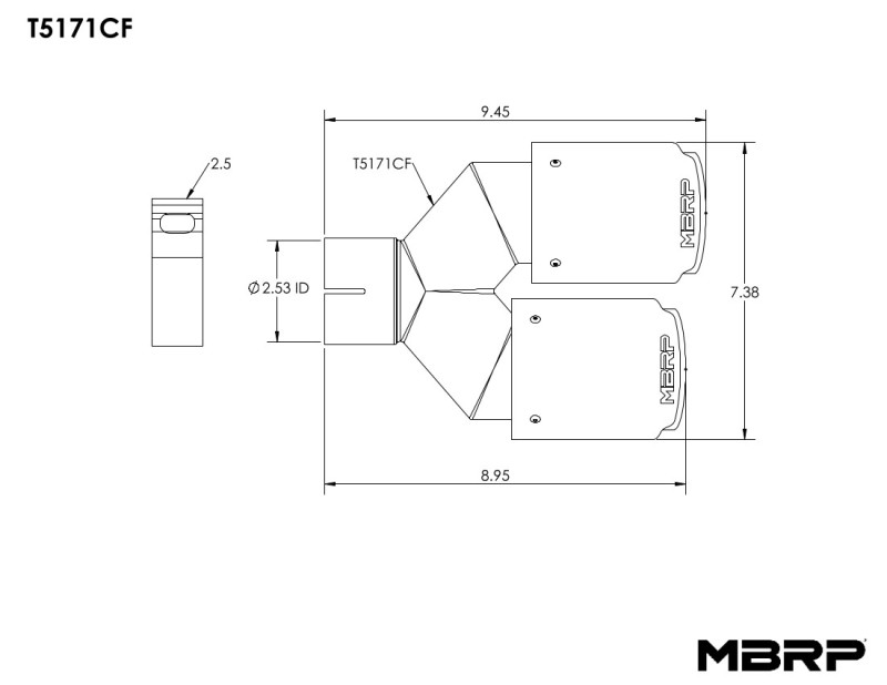 MBRP Universal Carbon Fiber Dual Tip 3.5in OD/2.5in Inlet - Image 4