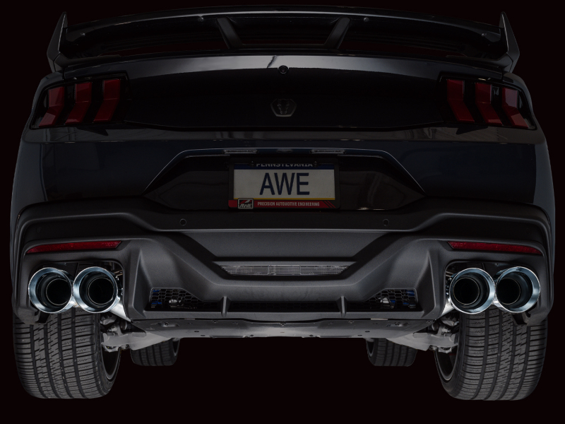 AWE 2024 Ford Mustang Dark Horse S650 RWD Track Edition Catback Exhaust w/ Quad Chrome Silver Tips - Image 3