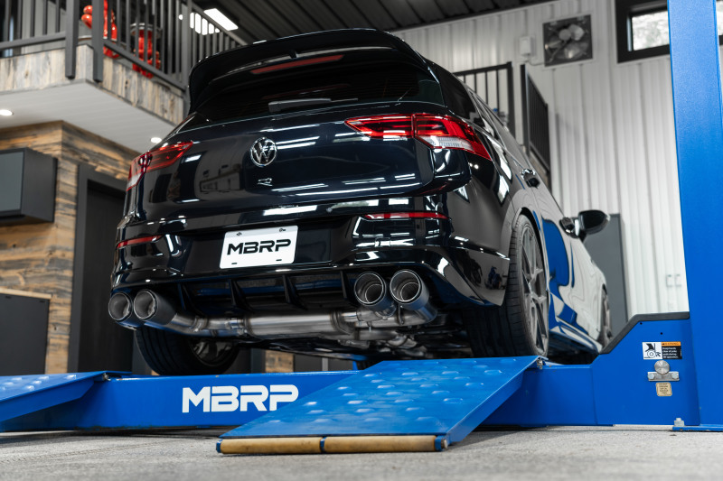 MBRP 2022 Volkswagon Golf R MK8 T304 Stainless Steel 3in Cat-Back, Quad Rear Exit- Carbon Fiber Tips - Image 3