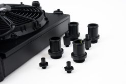 Alternative view of CSF Universal Half Radiator w/-16AN & Slip-On Fittings/12in SPAL Fan & Shroud - Black Finish