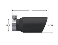 Alternative view of MBRP Universal Tip 4.5in OD / 3.2in Inlet / 10in Length / Angled Cut Rolled End - Black
