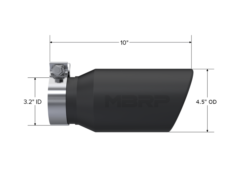 MBRP Universal Tip 4.5in OD / 3.2in Inlet / 10in Length / Angled Cut Rolled End - Black - Image 2