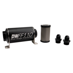 DeatschWerks Stainless Steel 8AN 5 Micron Universal Inline Fuel Filter Housing Kit (110mm)