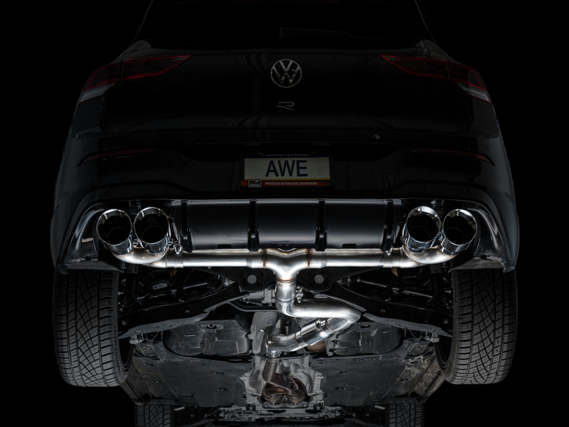 AWE MK8 Volkswagen Golf R 3in Track Edition Quad Exhaust - Chrome Silver Tips - Image 13
