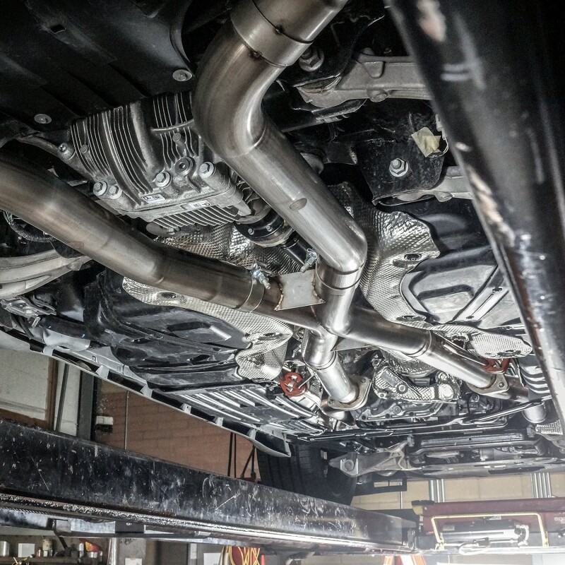Stainless Works 2018 Jeep TrackHawk 6.2L 3in Catback System X-Pipe Turbo S-Tube Muffler Stock Exit - Image 7