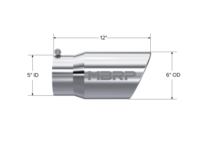 MBRP Universal Tip 6 O.D. Angled Rolled End 5 inlet 12 length - Image 4
